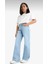Kız Çocuk Koyu Mavi Mid Rise Wide Leg Jean Pantolon 1