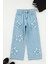 Kız Çocuk Geniş Paça Yıldız Desenli %100 Pamuk Lastikli Denim Pantolon 1