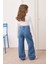 Kız Çocuk Geniş Paça Yıldız Desenli %100 Pamuk Lastikli Denim Pantolon 3