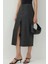 Kadın Düğmeli Yırtmaç Detaylı Yüksek Bel Maxi Kalem Etek Koyu Gri 2