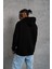 Erkek Oversize Kapüşonlu Sweatshirt – Siyah Renk Üç Iplik Içi Pamuklu Kanguru Cepli Baskılı Hoodie Rahat Kalıp Kışlık Günlük Kombinlere Uygun - Siyah 3