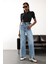 Yıkamalı Mavi Likralı Wide Leg Jean 1