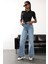 Yıkamalı Mavi Likralı Wide Leg Jean 2