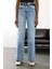 Yıkamalı Mavi Likralı Wide Leg Jean 4
