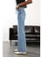 Yıkamalı Mavi Likralı Wide Leg Jean 5