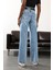 Yıkamalı Mavi Likralı Wide Leg Jean 6