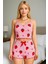 Pembe Çilek Desenli Pamuklu Şortlu Askılı Pijama Takım 1