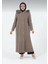 Çakıl Kadın Büyük Beden Astarlı Tesettür Kapüşonlu Düğmeli Kaşe Manto 1