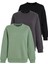Mint Yeşili/füme/siyah Bisiklet Yaka Basic 3'lü Paket Sweatshirt MG2595 1
