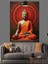 Oturan Buda Kırmızı Işık Altında Dekoratif Kanvas - Mdf Ahşap Tablo 5