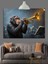 Trompet Çalan Caz Maymunu Dekoratif Kanvas - Mdf Ahşap Tablo 2