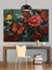 Canlı Kırmızı Kelebekler ve Çiçekler Dekoratif Kanvas - Mdf Ahşap Tablo 3