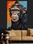 Düşünceli Ifadeli Kara Maymun Portresi Dekoratif Kanvas - Mdf Ahşap Tablo 3