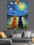 Vincent Van Gogh Yıldızlı Gece Kediler Dekoratif Kanvas - Mdf Ahşap Tablo 1