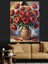 Kırmızı Güllerden Oluşan Güzel Vazo Dekoratif Kanvas - Mdf Ahşap Tablo 2