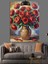 Kırmızı Güllerden Oluşan Güzel Vazo Dekoratif Kanvas - Mdf Ahşap Tablo 5