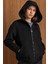 Kapüşonlu Beli Lastikli Oversize Kısa Kaban SİYAH 3162 2