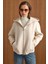 Kapüşonlu Beli Lastikli Oversize Kısa Kaban EKRU 3162 2