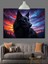 Kara Kurt Mavi Göz Gece Dekoratif Kanvas - Mdf Ahşap Tablo 5