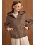 Kapüşonlu Beli Lastikli Oversize Kısa Kaban VİZON 3162 4