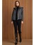 Kapüşonlu Beli Lastikli Oversize Kısa Kaban KOYU GRİ 3162 4