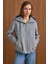 Kapüşonlu Beli Lastikli Oversize Kısa Kaban AÇIK GRİ 3162 2