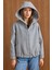 Kapüşonlu Beli Lastikli Oversize Kısa Kaban AÇIK GRİ 3162 3