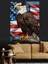 Amerikan Bayrağı Üzerinde Kartal Duruşu Dekoratif Kanvas - Mdf Ahşap Tablo 2