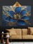 Mavi Altın Çiçek Soyut Dekoratif Kanvas - Mdf Ahşap Tablo 1