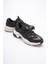 Kadın Sneaker File Baskılı Kalın Tabanlı Siyah Rivex 3