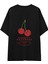 Cherry Mood Oversize Tişört - Siyah 1