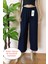 Kadın Lacivert Beli Lastikli Bol Paça Likralı Penye Pantolon 1