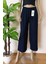 Kadın Lacivert Beli Lastikli Bol Paça Likralı Penye Pantolon 3