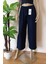 Kadın Lacivert Beli Lastikli Bol Paça Likralı Penye Pantolon 6