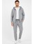 Gri Kapüşonlu Regular Fit Hırka Düz Paça Erkek Eşofman Takımı 1