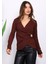 Bordo Toka Detaylı Kruvaze Yaka Fitilli Bluz 3