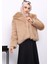 Bej Astarlı Kısa Kürk Kaban 3