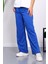 Saks Mavi Bel Lastikli İki İplik Palazzo Eşofman Alt 4