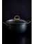 30 cm Derin Granit Tencere – 7.5 Litre, Gold Metal Kulplu, Alüminyum Tabanlı, Cam Kapaklı Siyah 3