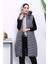 Antrasit Kapüşonlu Uzun Şişme Yelek 3