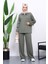 Haki Taşlı Yaka Fermuarlı Tunik Pantolonlu Takım 2