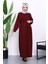 Bordo Kolu Armalı Reglan Kol Basic Modal Kuşaklı Elbise 1