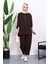 Kahverengi Yaka Çıtçıtlı Tunik Pantolonlu Takım 1