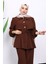Kahverengi Double Krep Tunik Pantolonlu Takım 3