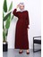 Bordo Kolu Armalı Reglan Kol Basic Modal Kuşaklı Elbise 2