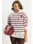 Kadın Kalp Nakışlı Dik Yaka Yarım Fermuarlı Çizgili Sweatshirt 1
