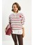 Kadın Kalp Nakışlı Dik Yaka Yarım Fermuarlı Çizgili Sweatshirt 2