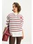 Kadın Kalp Nakışlı Dik Yaka Yarım Fermuarlı Çizgili Sweatshirt 3