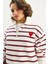 Kadın Kalp Nakışlı Dik Yaka Yarım Fermuarlı Çizgili Sweatshirt 4