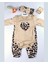 Bebek Takımı Kız Bebek Leopar Desenli Fiyonklu Bandanalı 0-12 Ay Bej/gül Kurusu 2